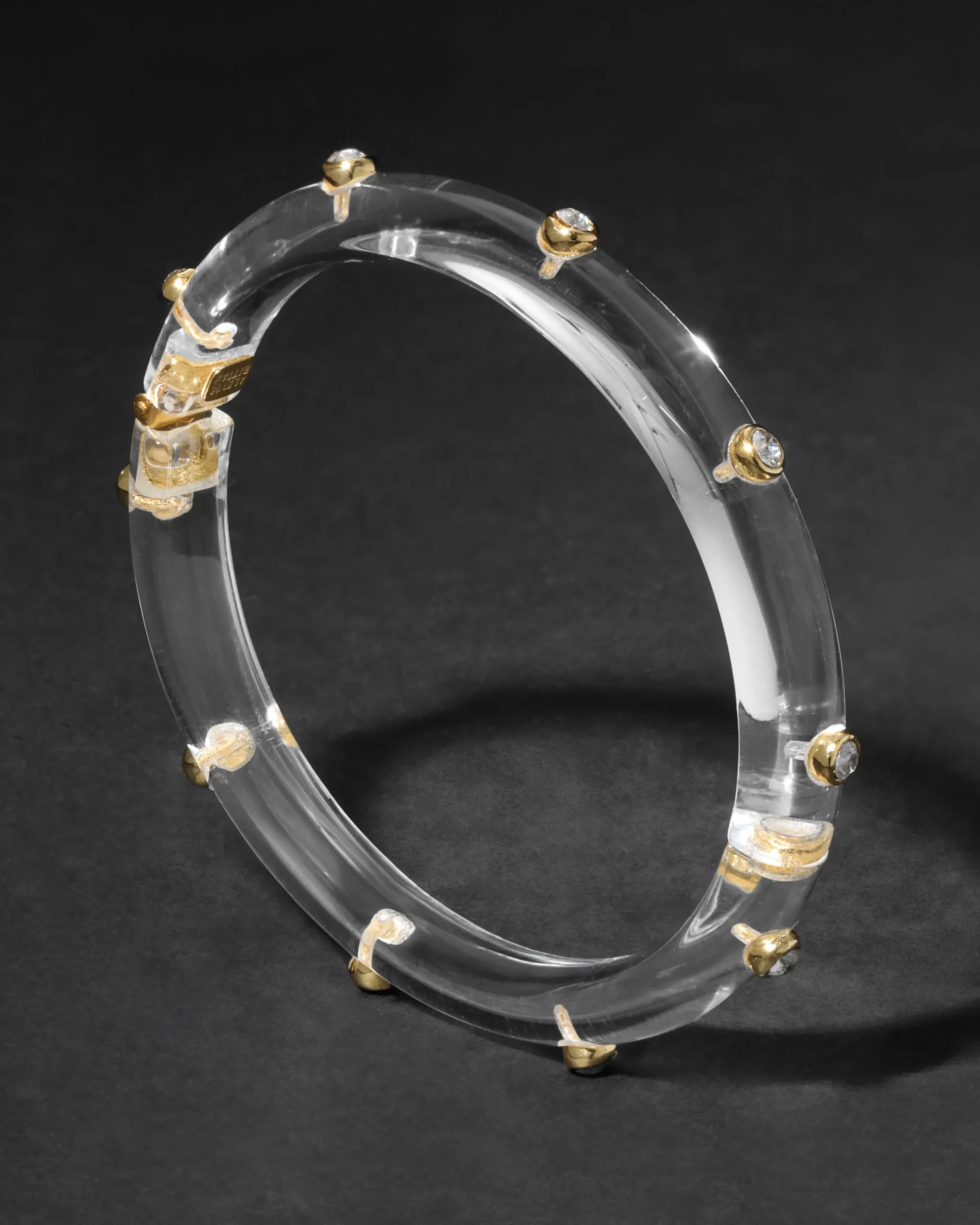 Crystal Studded Lucite Hinge Bracelet- Clear