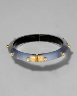 Crystal Studded Lucite Hinge Bracelet- Steel Blue