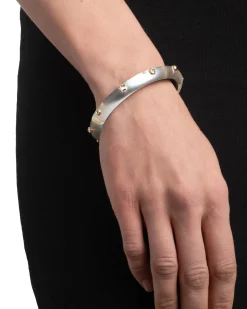 Crystal Studded Lucite Hinge Bracelet- White Opal
