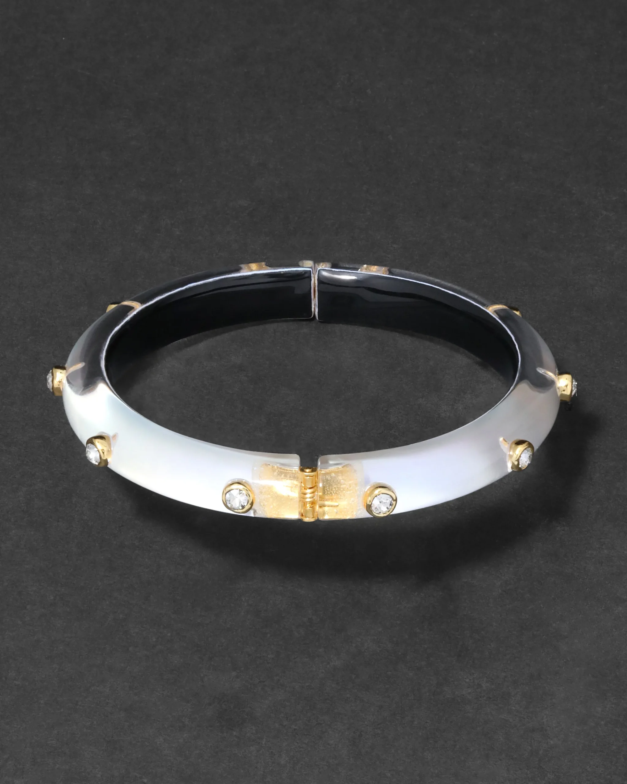 Crystal Studded Lucite Hinge Bracelet- White Opal