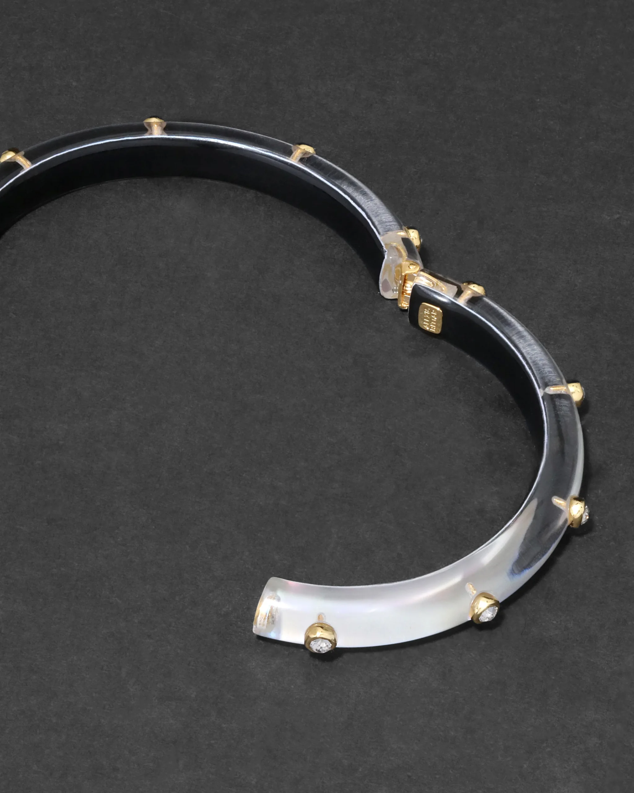 Crystal Studded Lucite Hinge Bracelet- White Opal