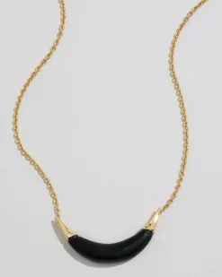 Gold Capped Crescent Lucite Necklace- Black