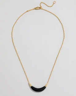 Gold Capped Crescent Lucite Necklace- Black