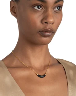 Gold Capped Crescent Lucite Necklace- Black