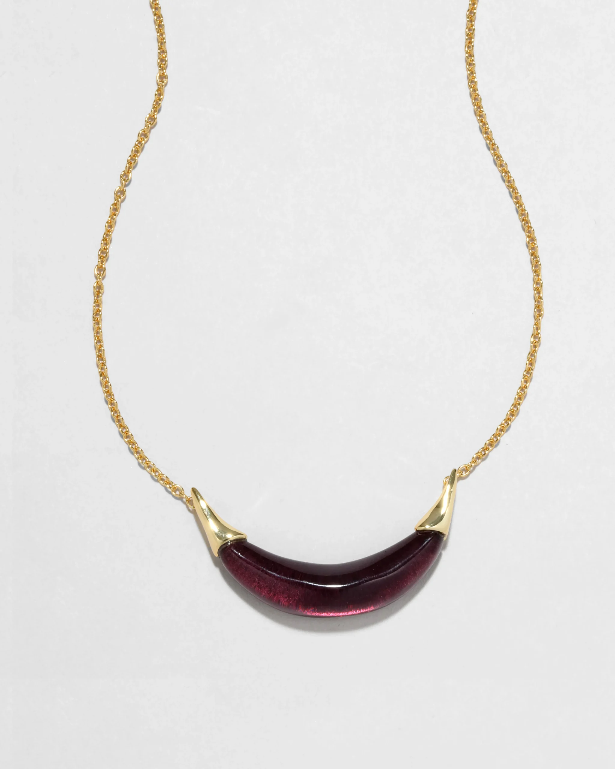 Gold Capped Crescent Lucite Necklace- Black Cherry