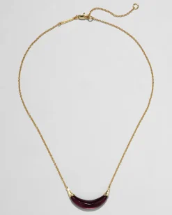 Gold Capped Crescent Lucite Necklace- Black Cherry