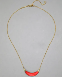 Gold Capped Crescent Lucite Necklace- Lipstick Red