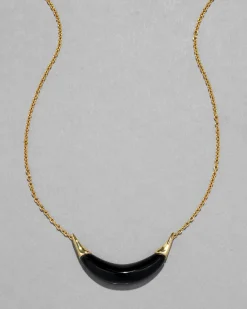 Gold Capped Crescent Lucite Necklace- Onyx