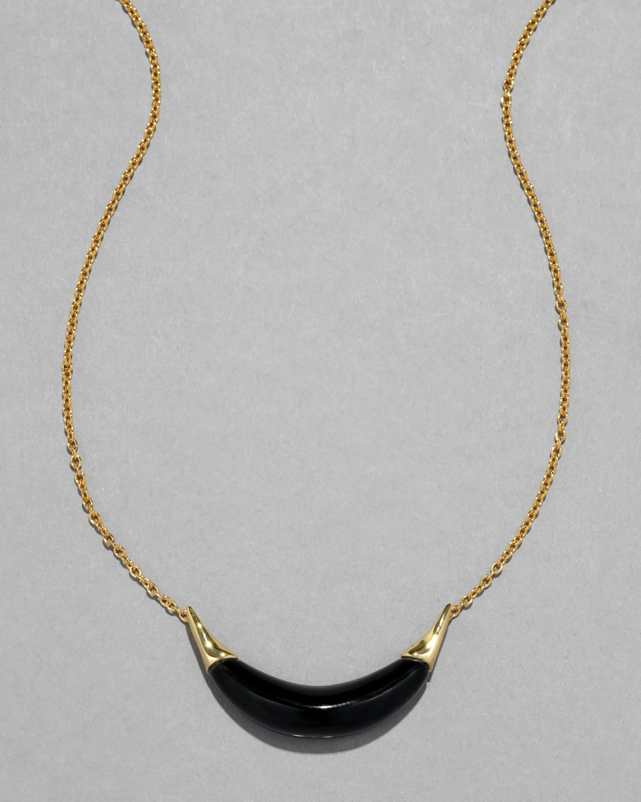 Gold Capped Crescent Lucite Necklace- Onyx