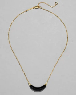 Gold Capped Crescent Lucite Necklace- Onyx