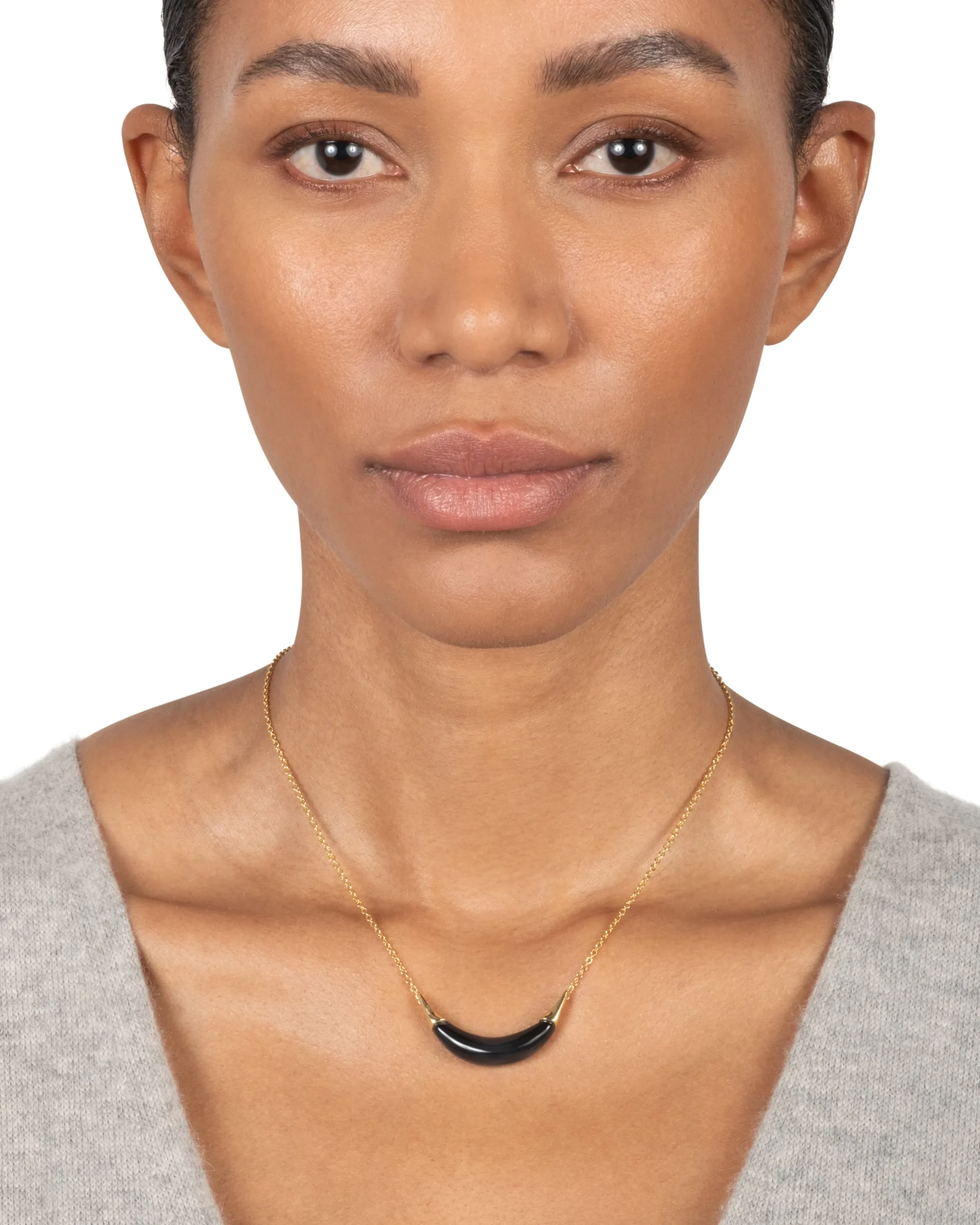 Gold Capped Crescent Lucite Necklace- Onyx