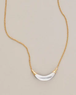Gold Capped Crescent Lucite Necklace- Silver