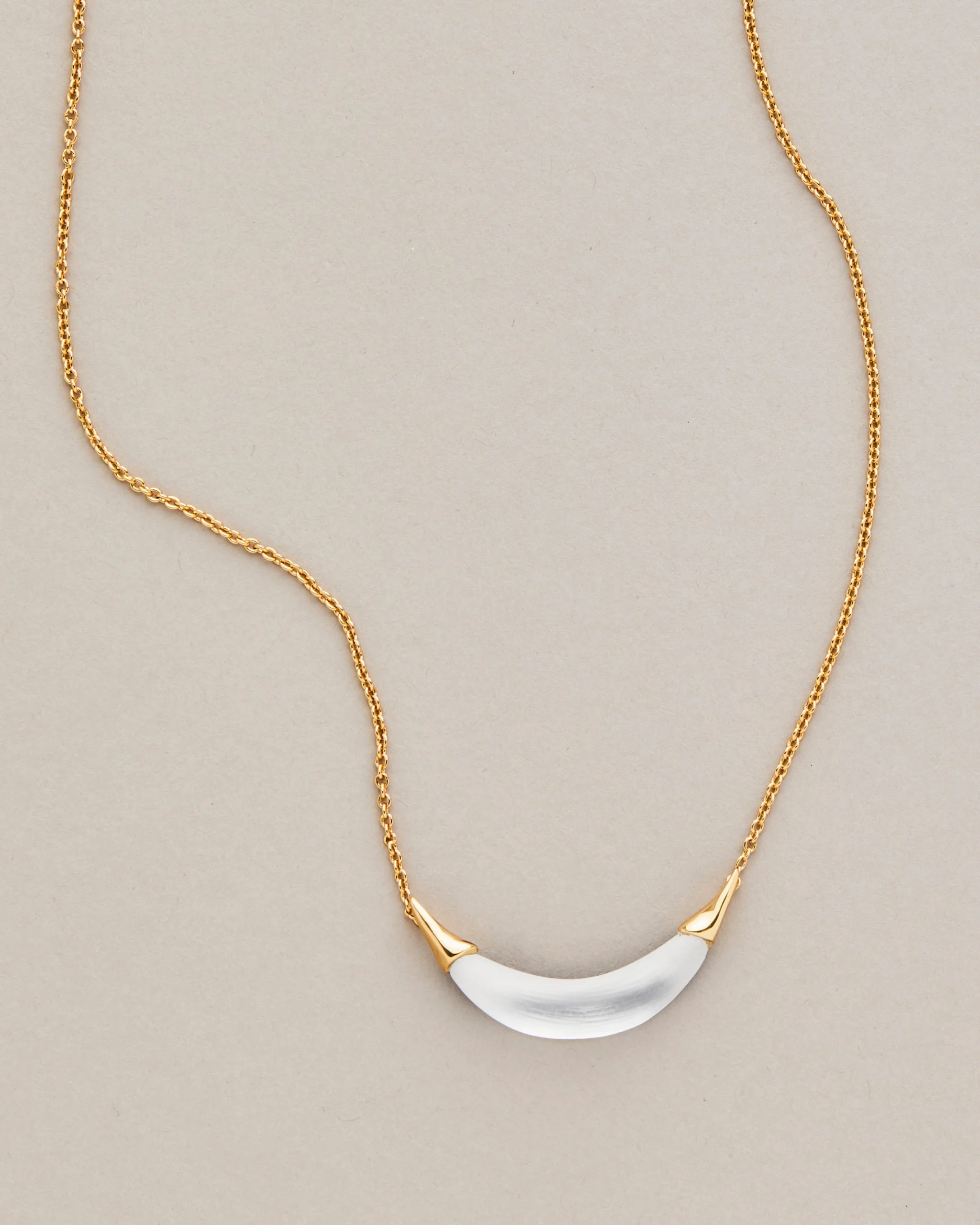 Gold Capped Crescent Lucite Necklace- Silver