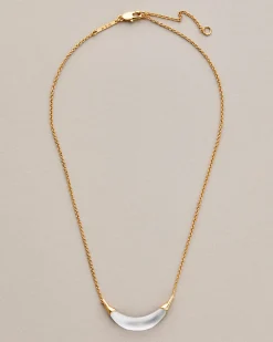 Gold Capped Crescent Lucite Necklace- Silver