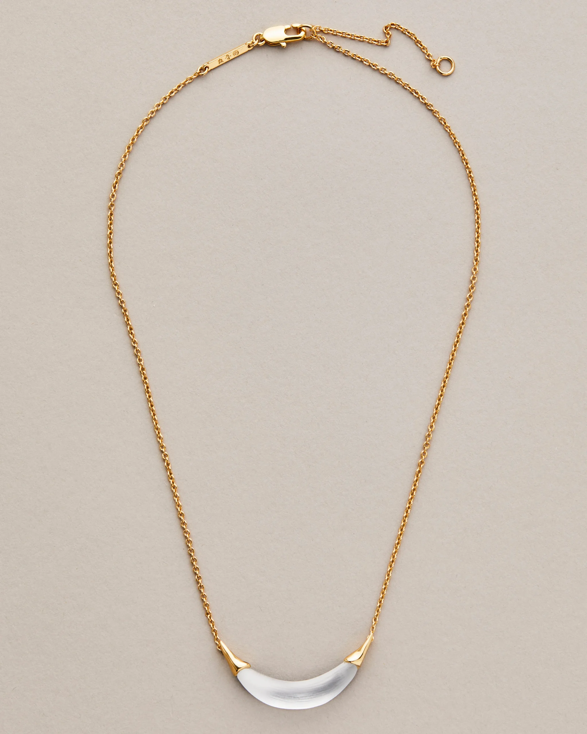 Gold Capped Crescent Lucite Necklace- Silver