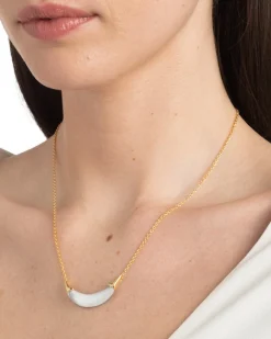 Gold Capped Crescent Lucite Necklace- Silver