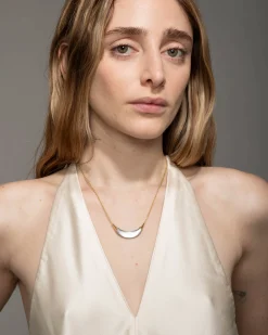 Gold Capped Crescent Lucite Necklace- Silver
