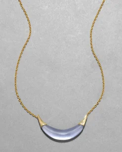 Gold Capped Crescent Lucite Necklace- Steel Blue