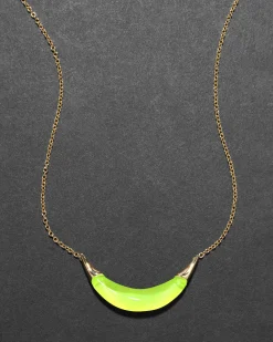 Gold Capped Crescent Necklace- Fluorescent Yellow