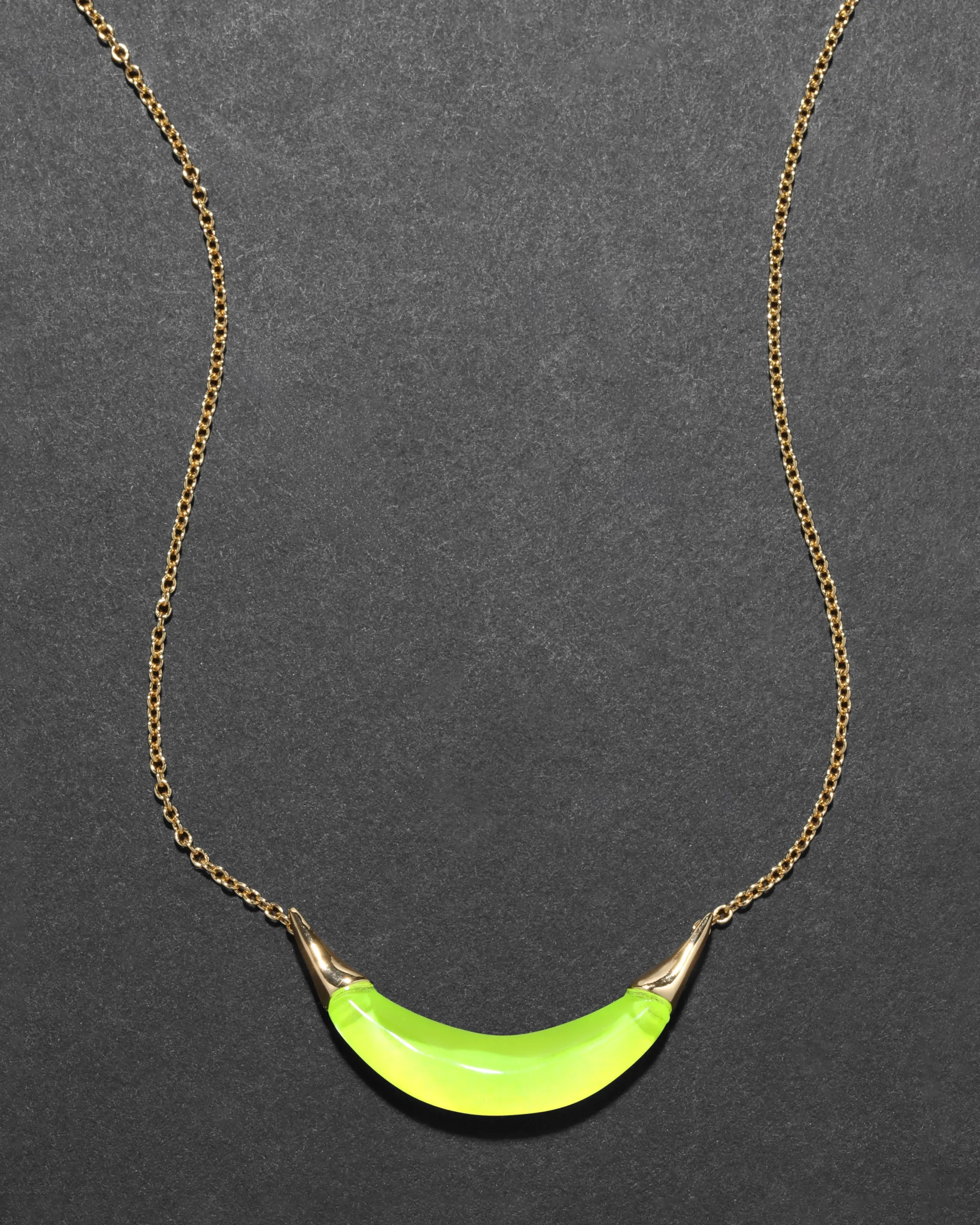 Gold Capped Crescent Necklace- Fluorescent Yellow