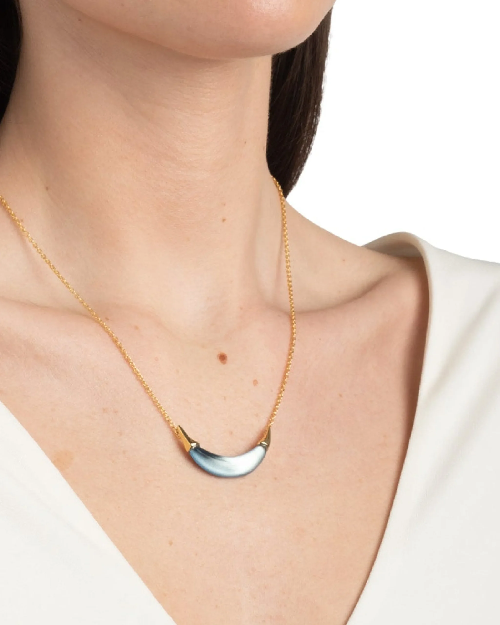 Gold Capped Crescent Necklace- Metallic Sky