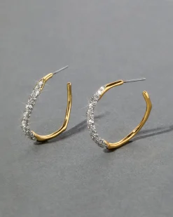 Gold Two Tone Pave Hoop Earring