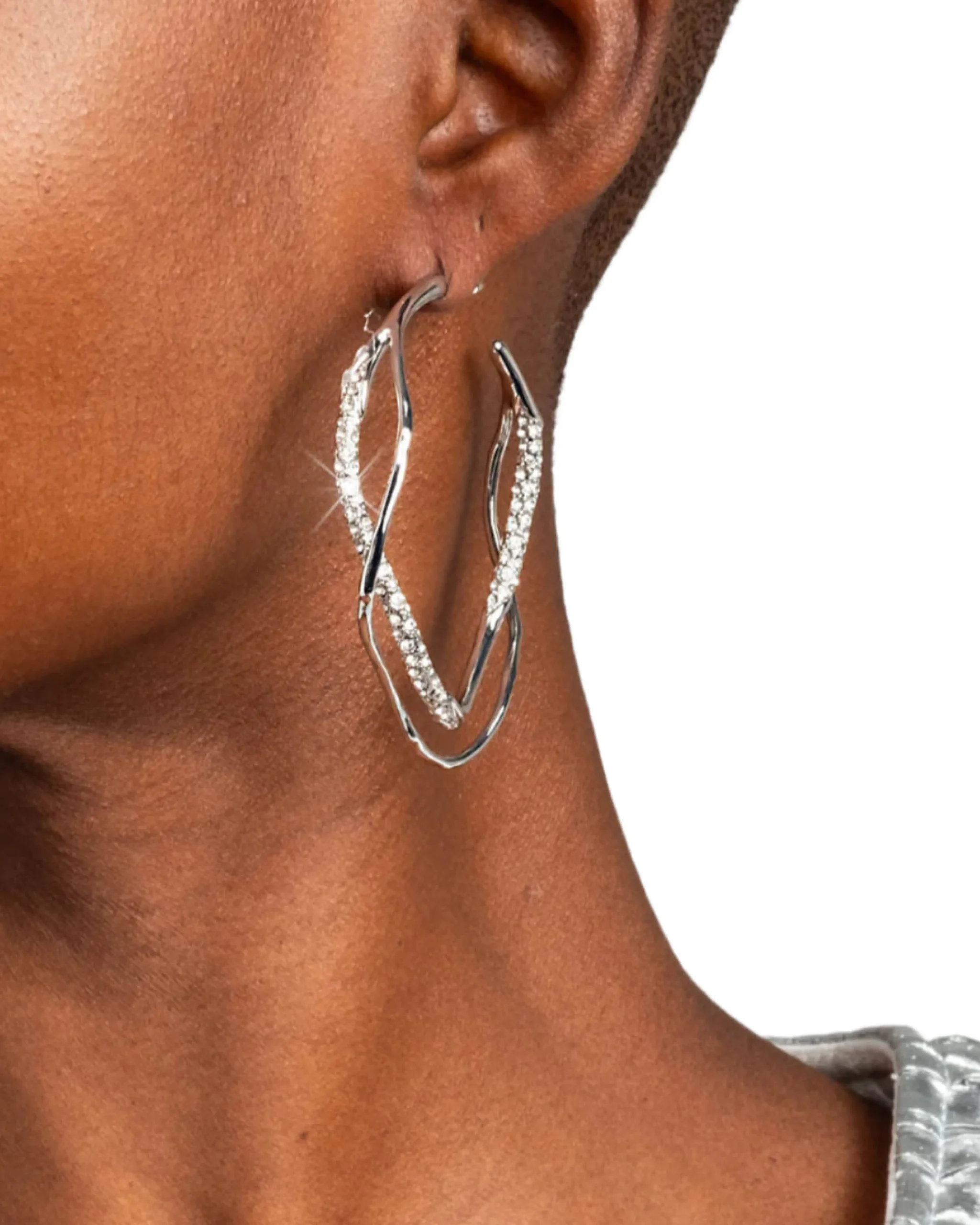 Intertwined Silver Pave Hoop Earring