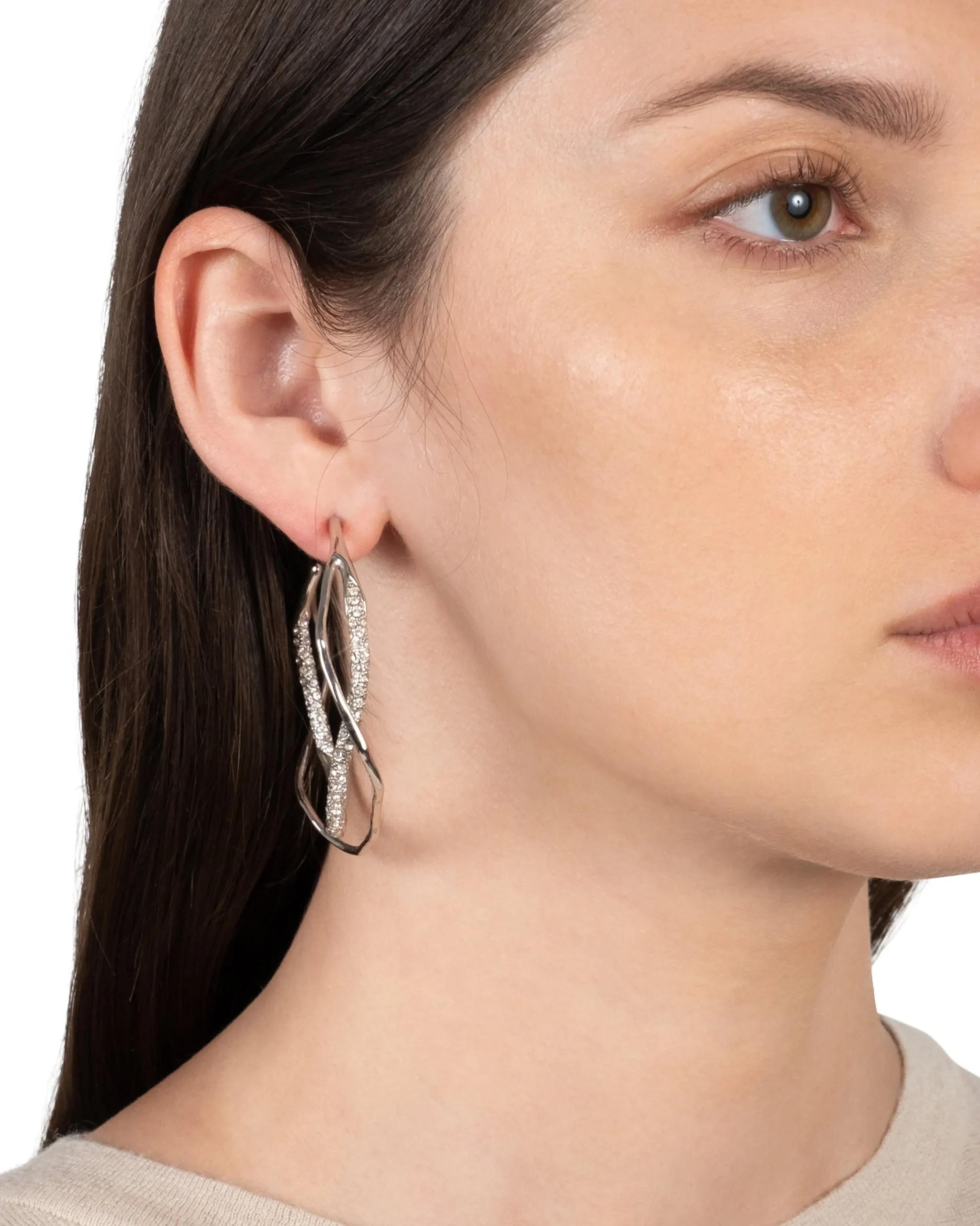 Intertwined Silver Pave Hoop Earring