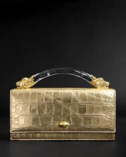 Lioness Top Handle Clutch- Gold