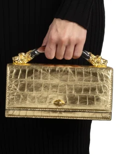 Lioness Top Handle Clutch- Gold