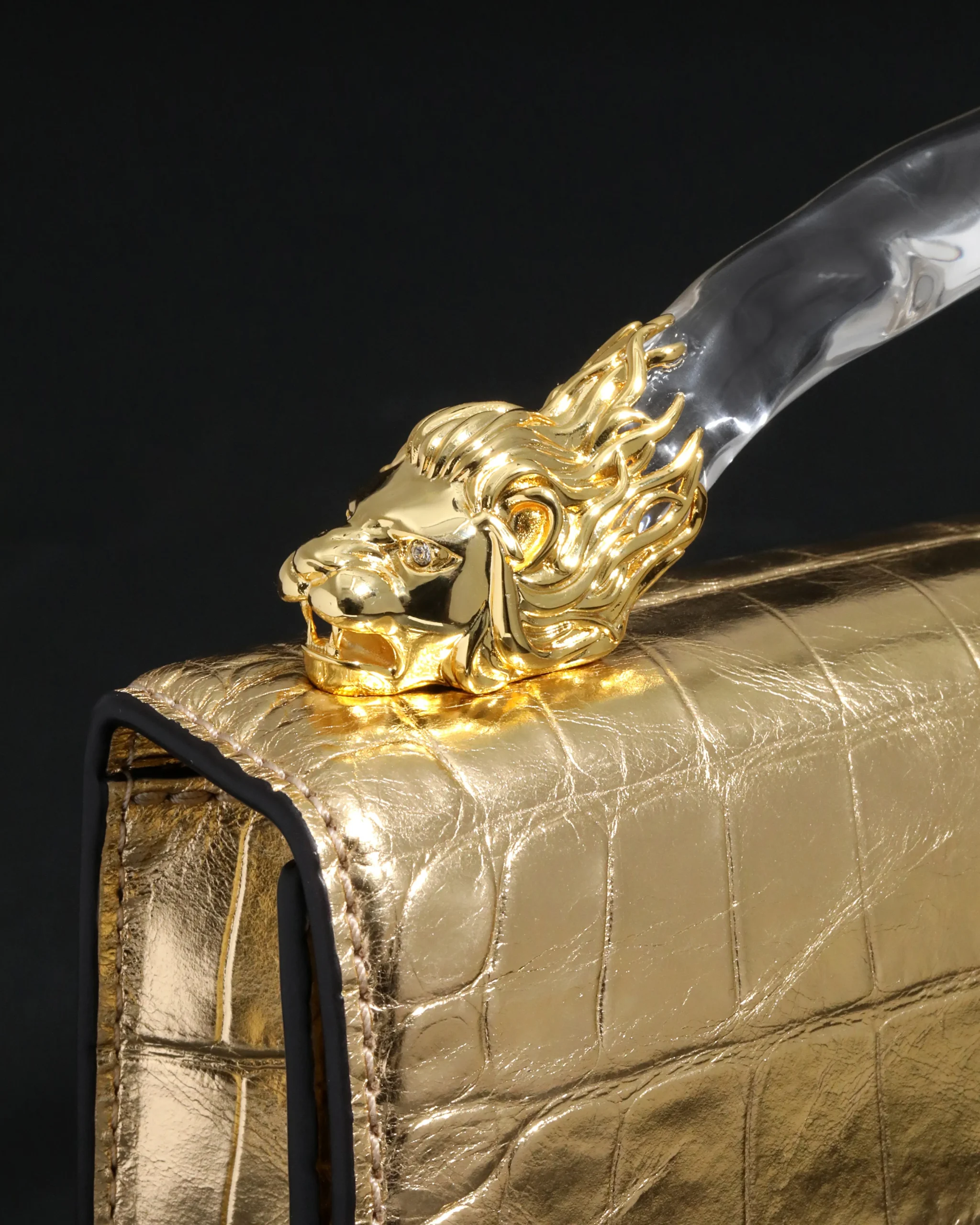Lioness Top Handle Clutch- Gold