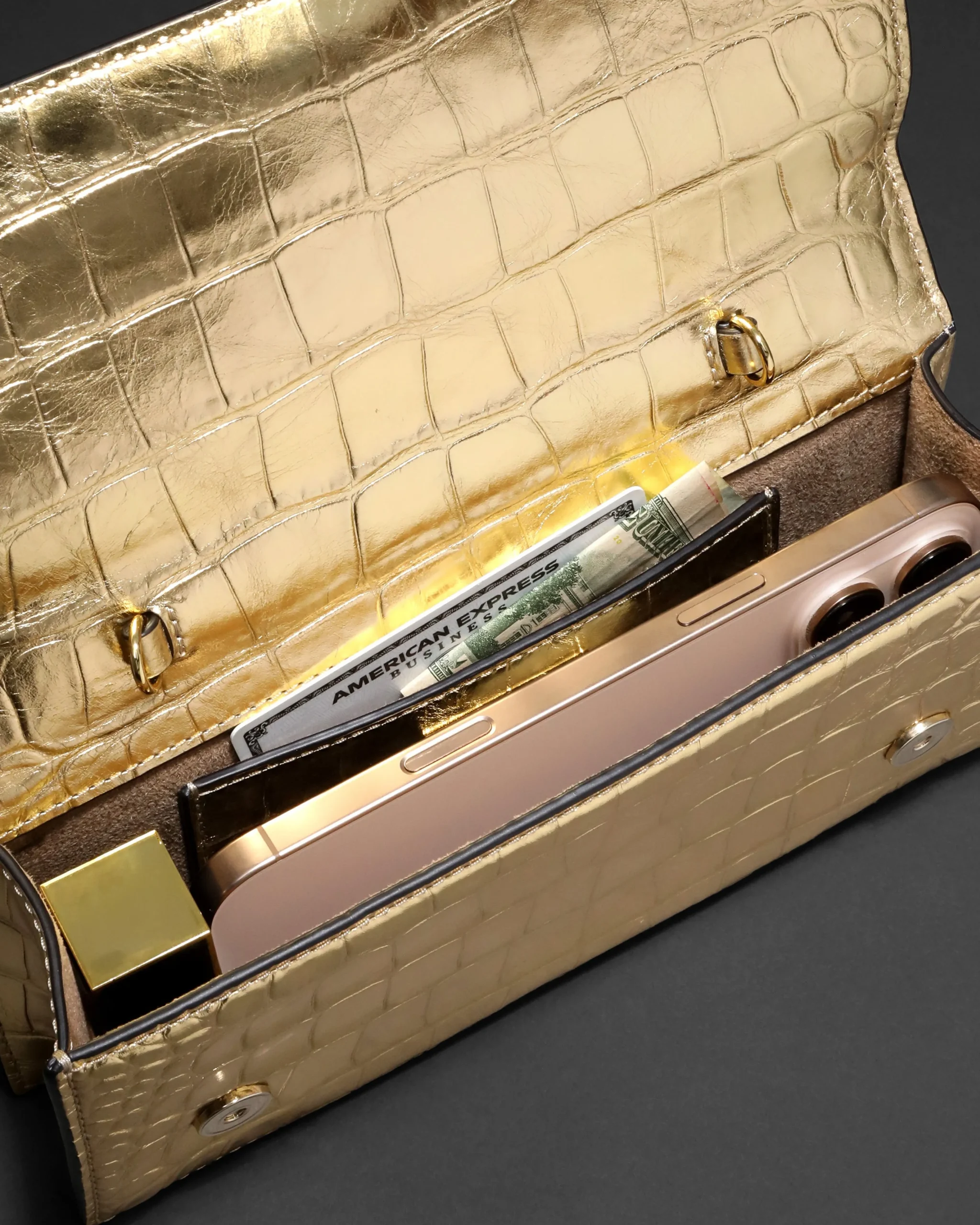 Lioness Top Handle Clutch- Gold