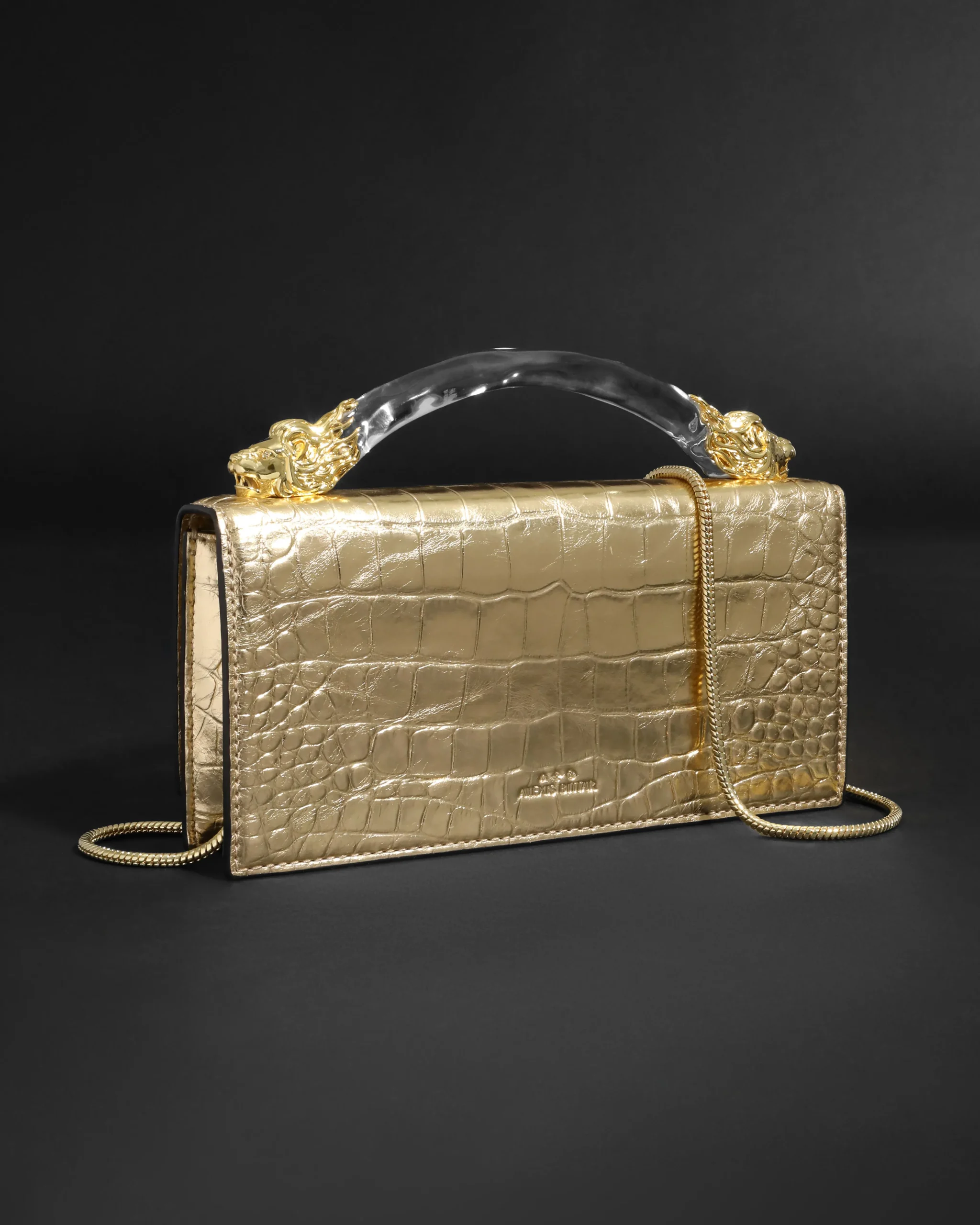 Lioness Top Handle Clutch- Gold