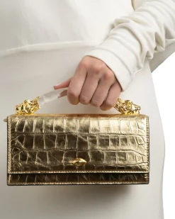 Lioness Top Handle Clutch- Gold