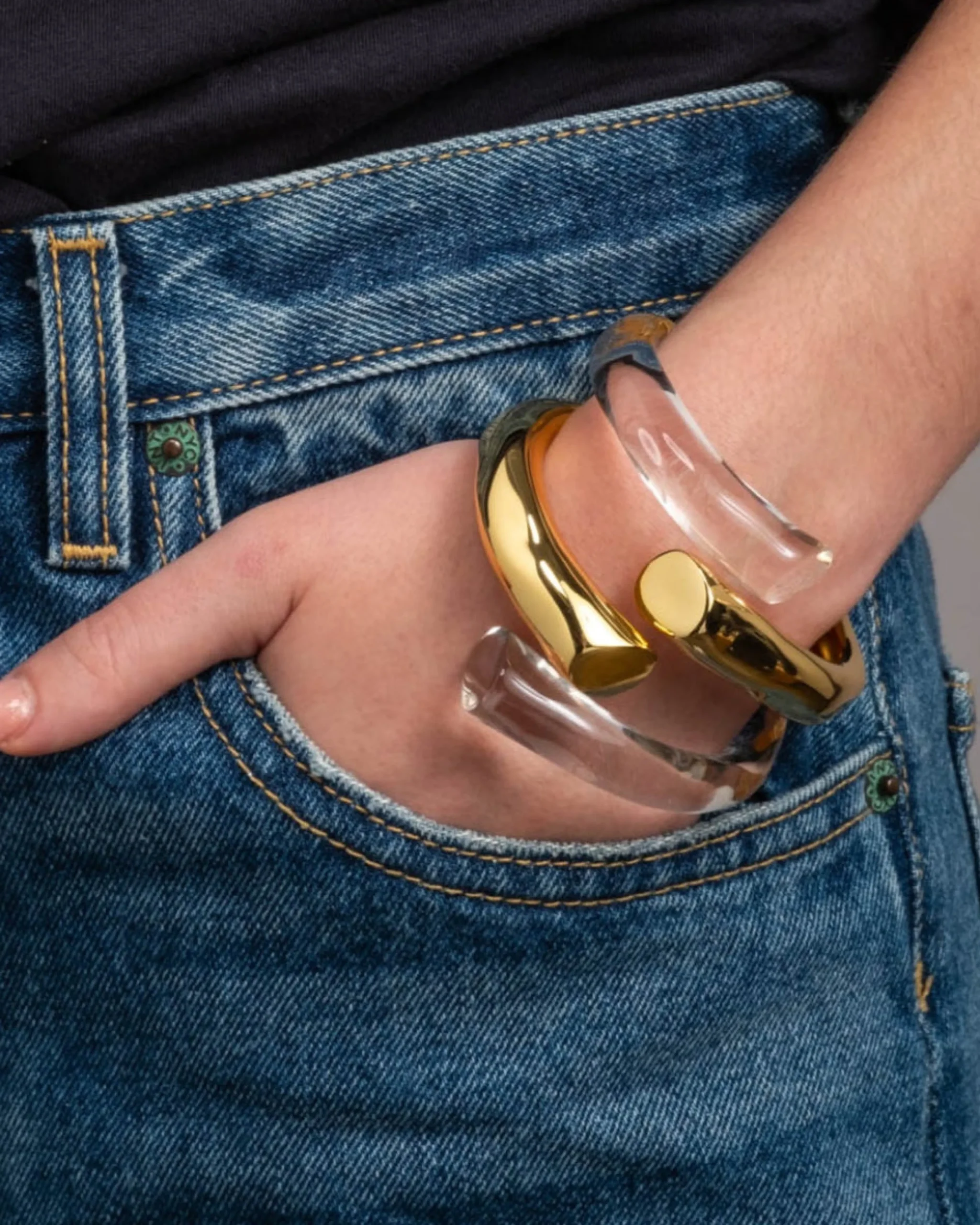 Liquid Lucite Bypass Hinge Bracelet- Clear