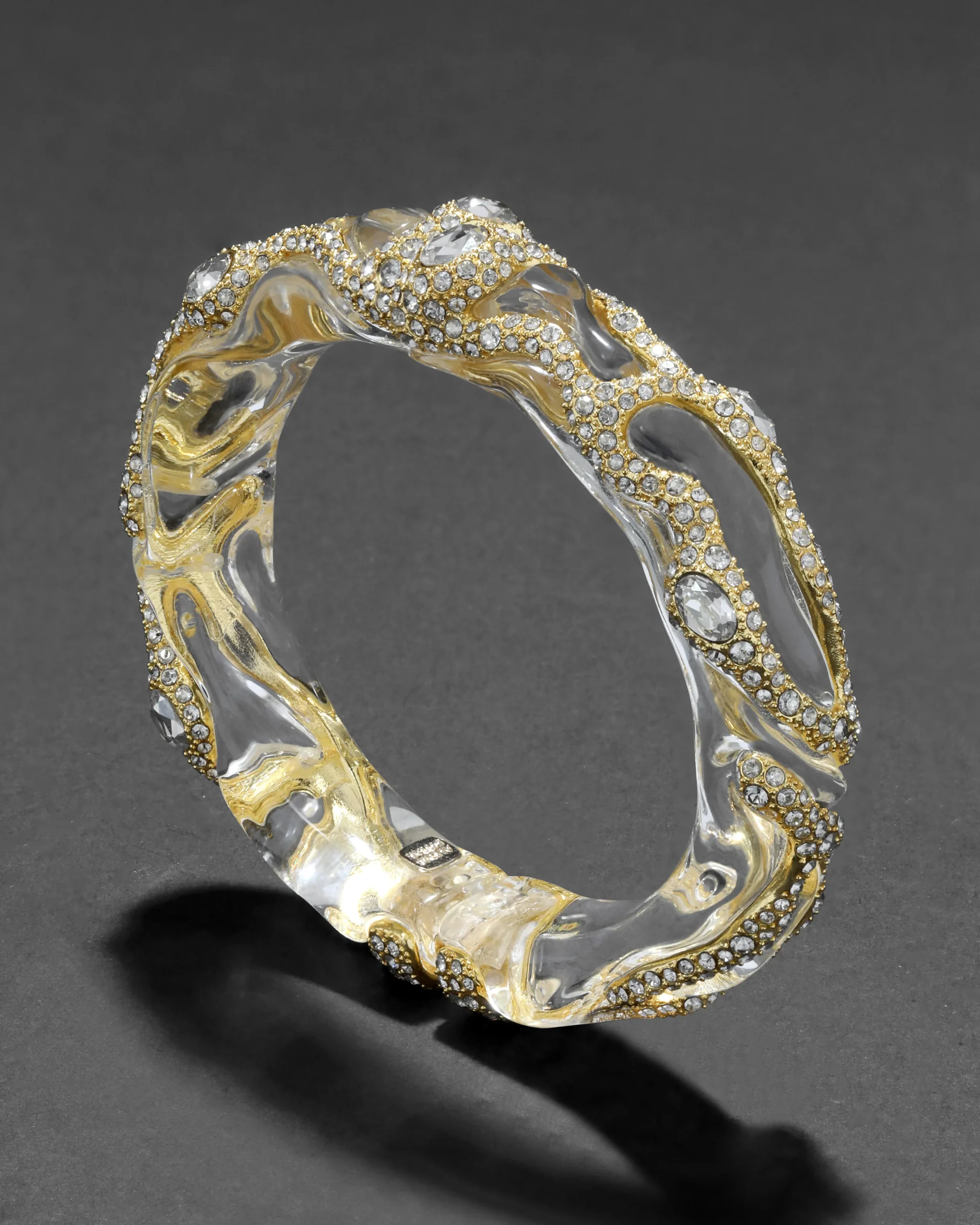 Liquid Lucite Crystal Pave Hinge Bracelet- Clear