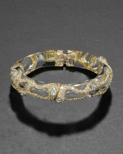 Liquid Lucite Crystal Pave Hinge Bracelet- Clear