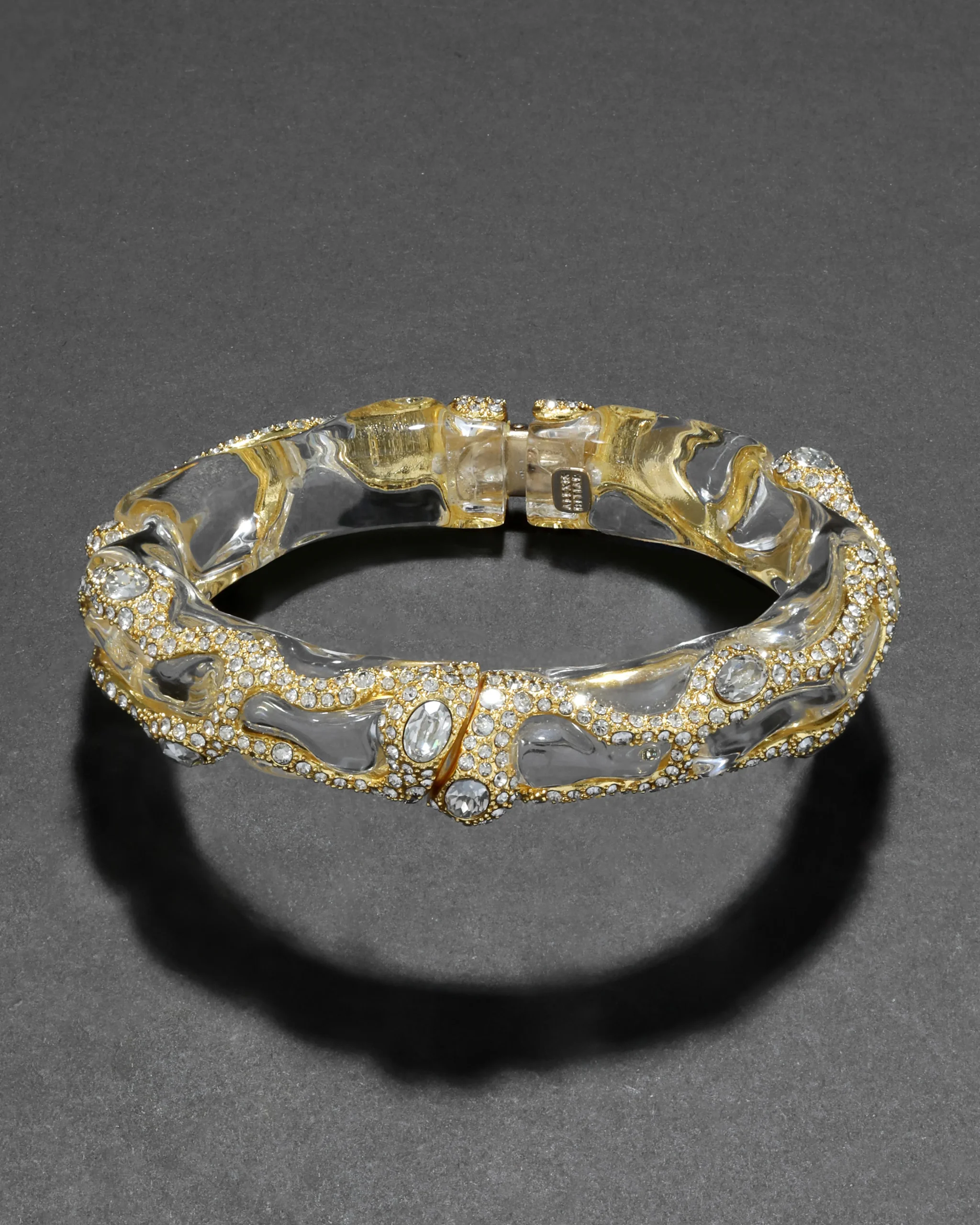 Liquid Lucite Crystal Pave Hinge Bracelet- Clear