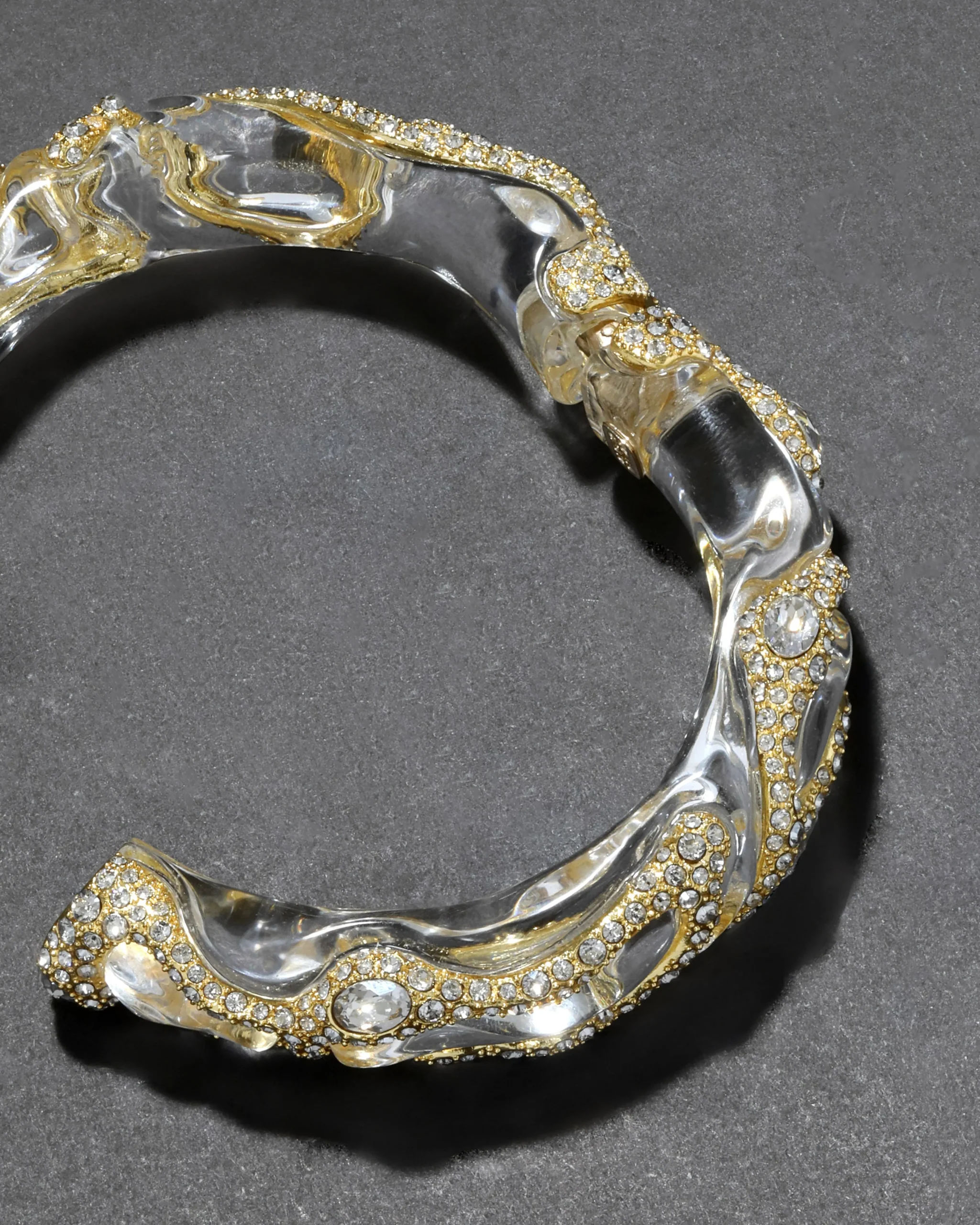 Liquid Lucite Crystal Pave Hinge Bracelet- Clear