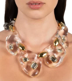 Liquid Lucite Crystal Pebble Necklace- Clear
