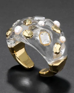 Liquid Lucite Freshwater Pearl and Crystal Hinge Cuff Bracelet
