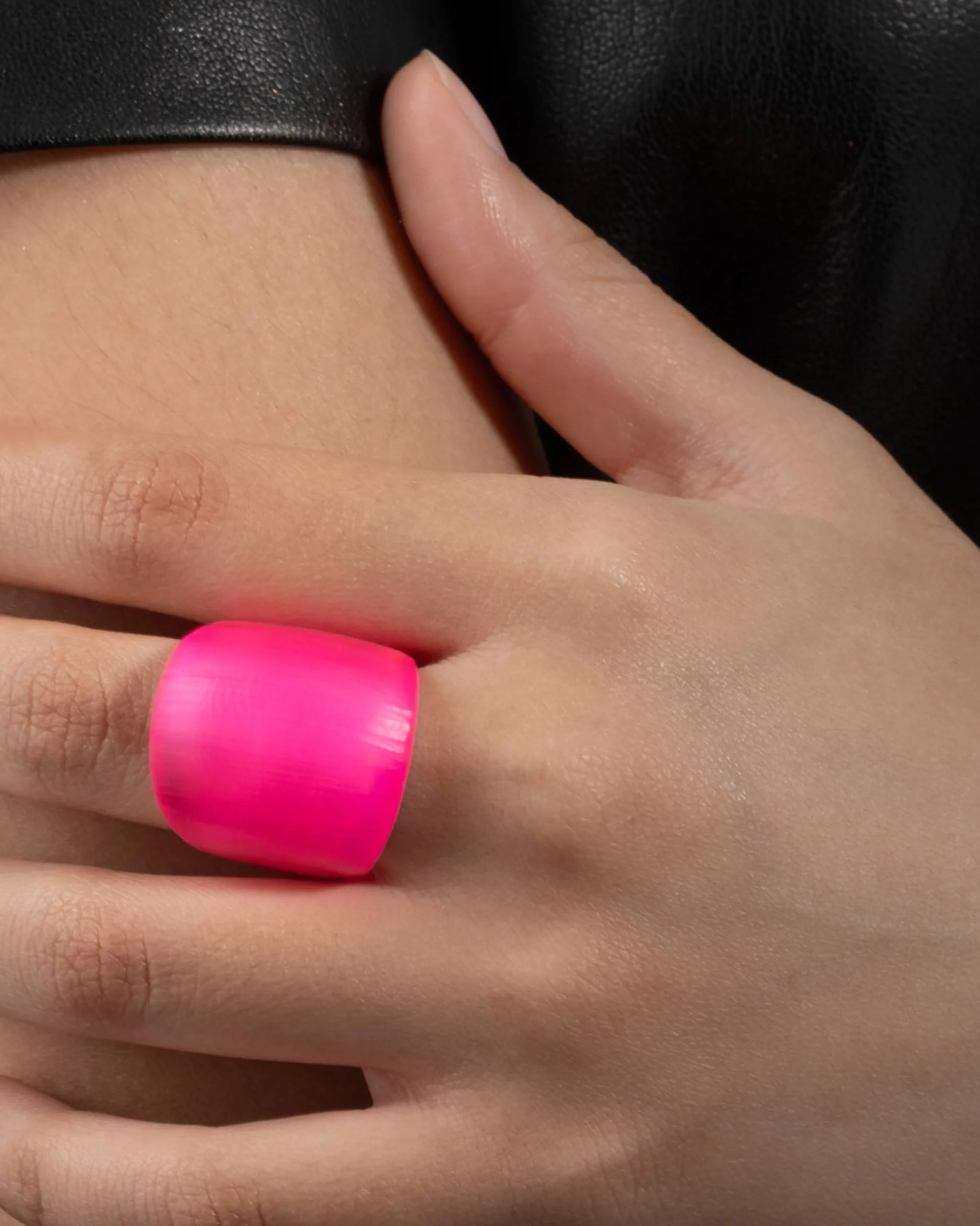Lucite Block Ring - Neon Pink