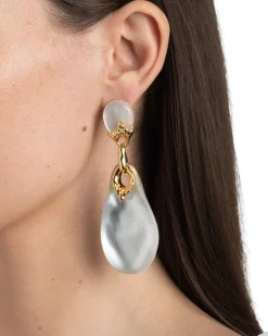 Lucite Brutalist Large Drop Post Earring- Silver