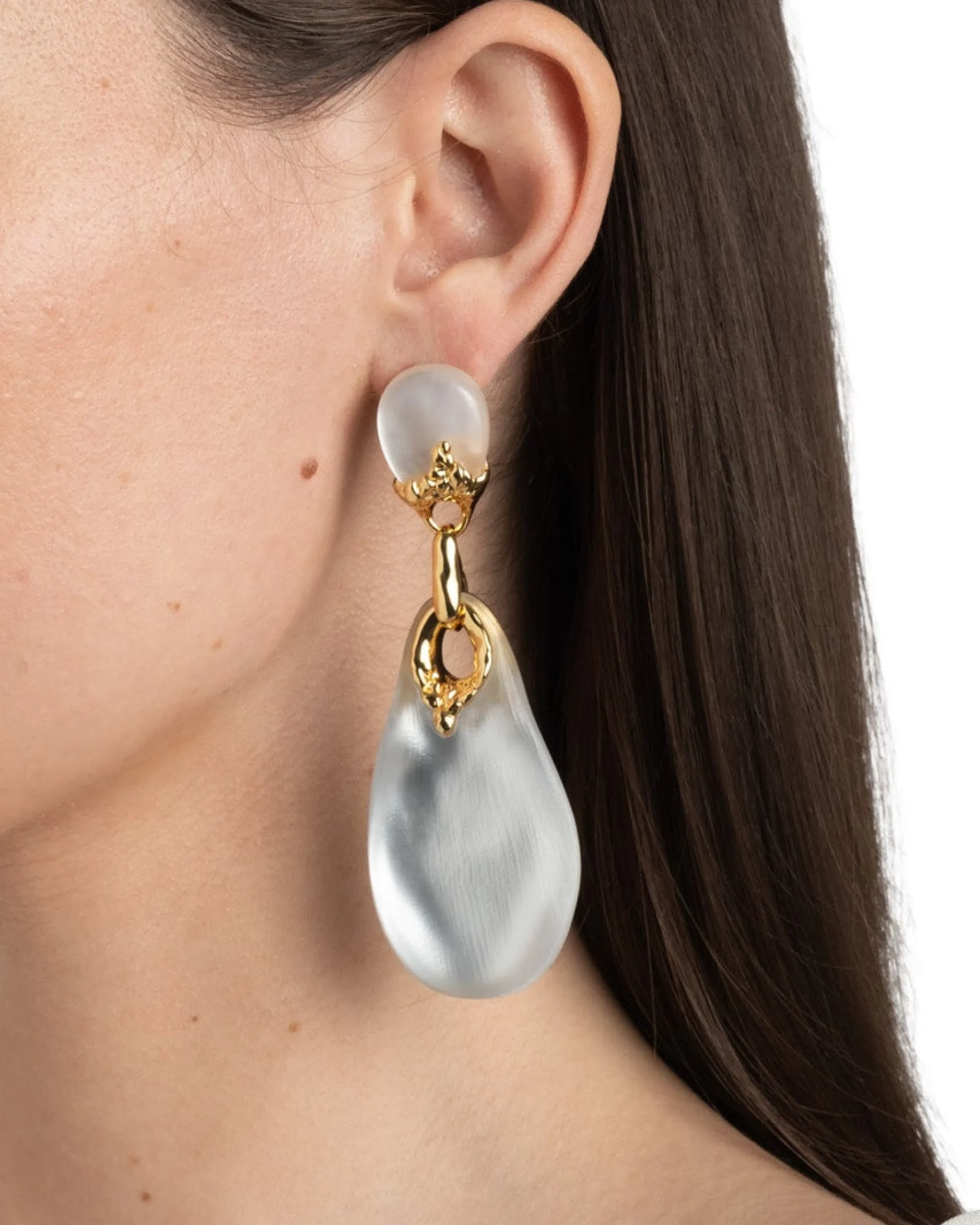 Lucite Brutalist Large Drop Post Earring- Silver