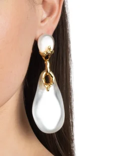 Lucite Brutalist Large Drop Post Earring- Silver