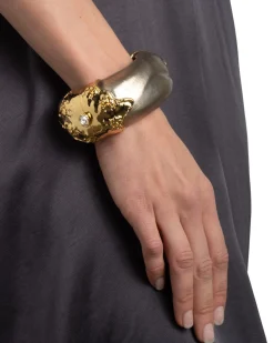 Lucite Brutalist Wide Hinge Bracelet- Warm Grey