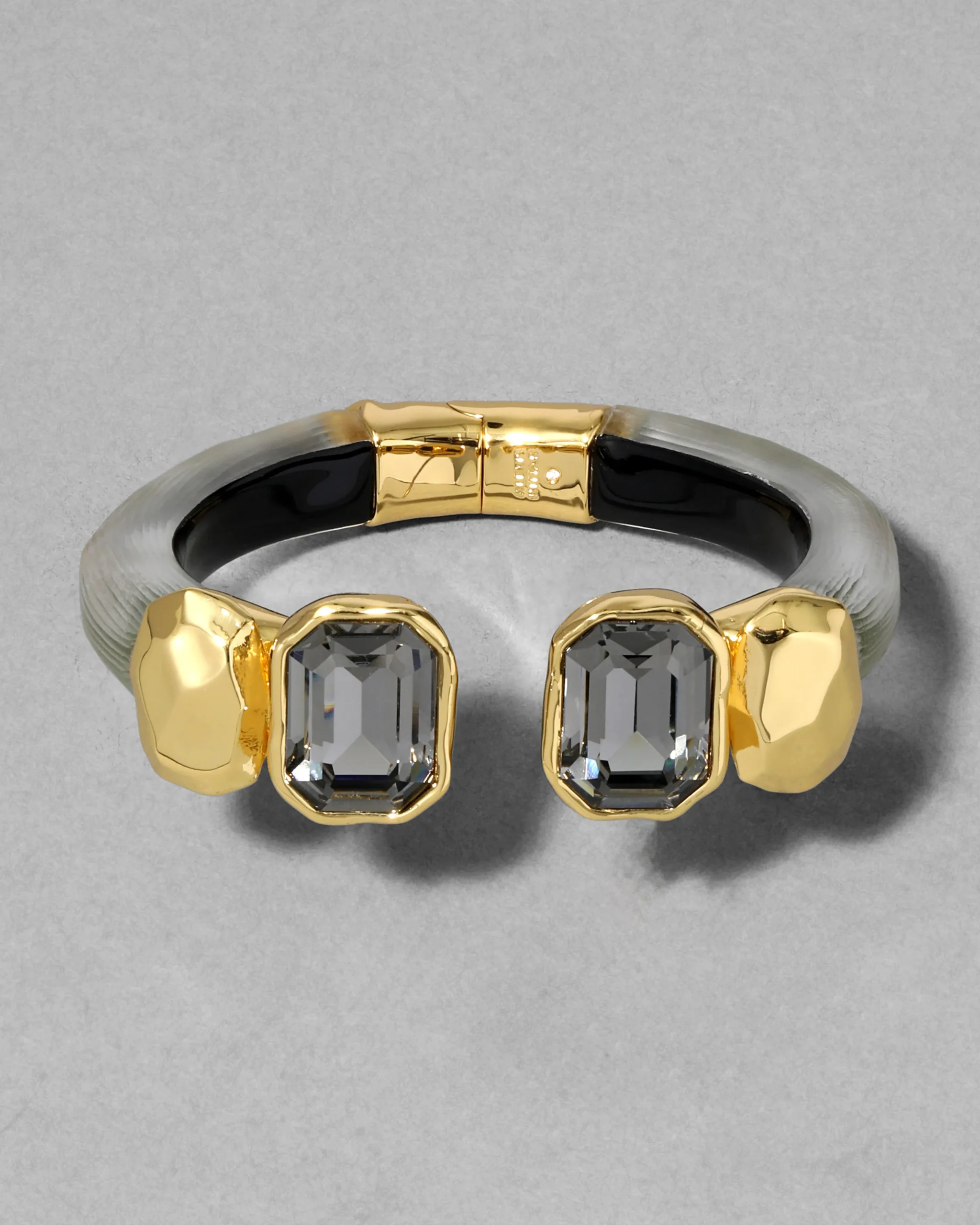 Lucite Crystal Capped Hinge Bracelet- Sage