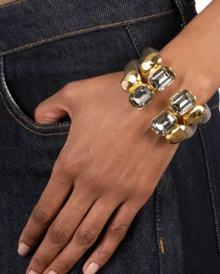Lucite Crystal Capped Hinge Bracelet- Sage