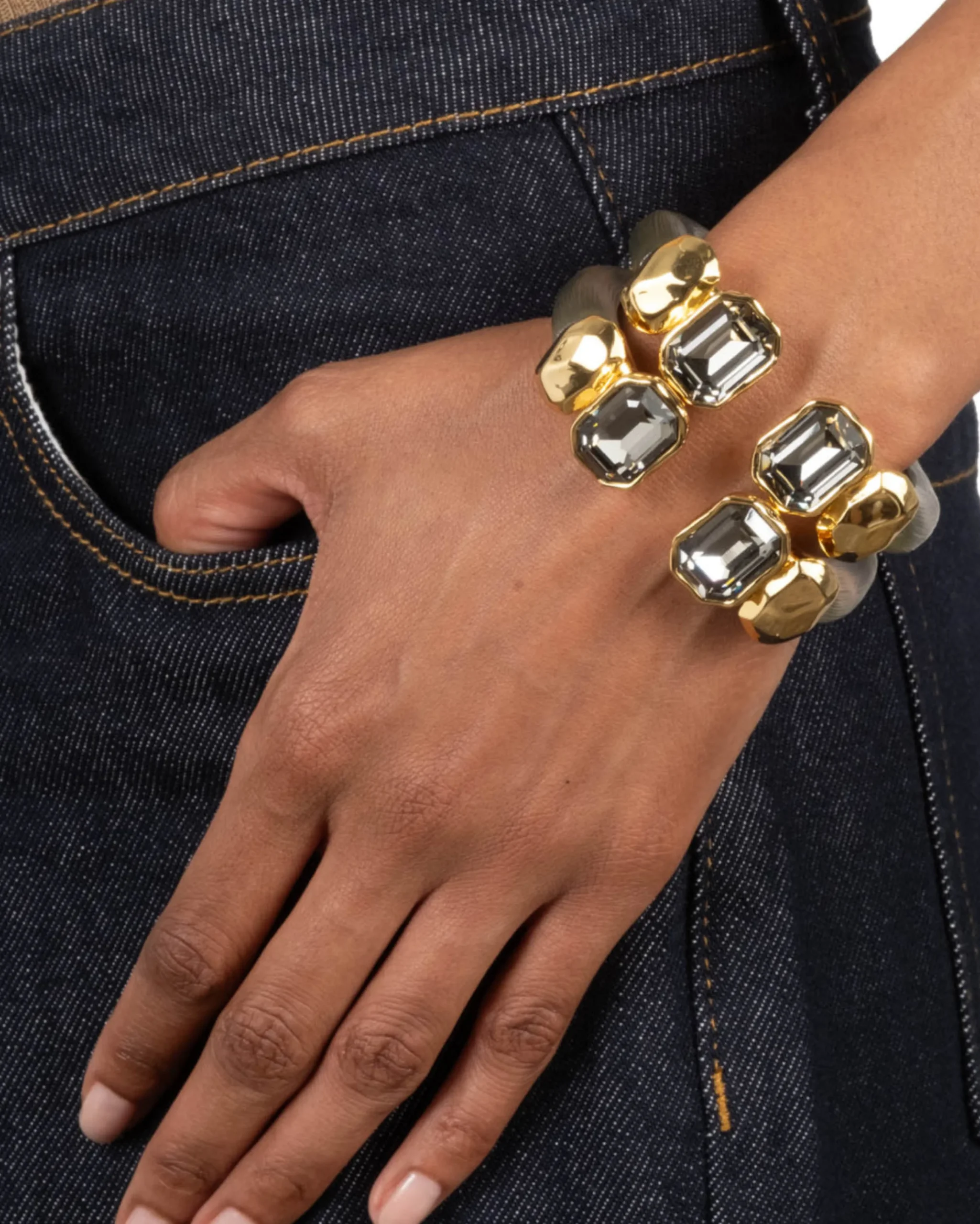 Lucite Crystal Capped Hinge Bracelet- Sage