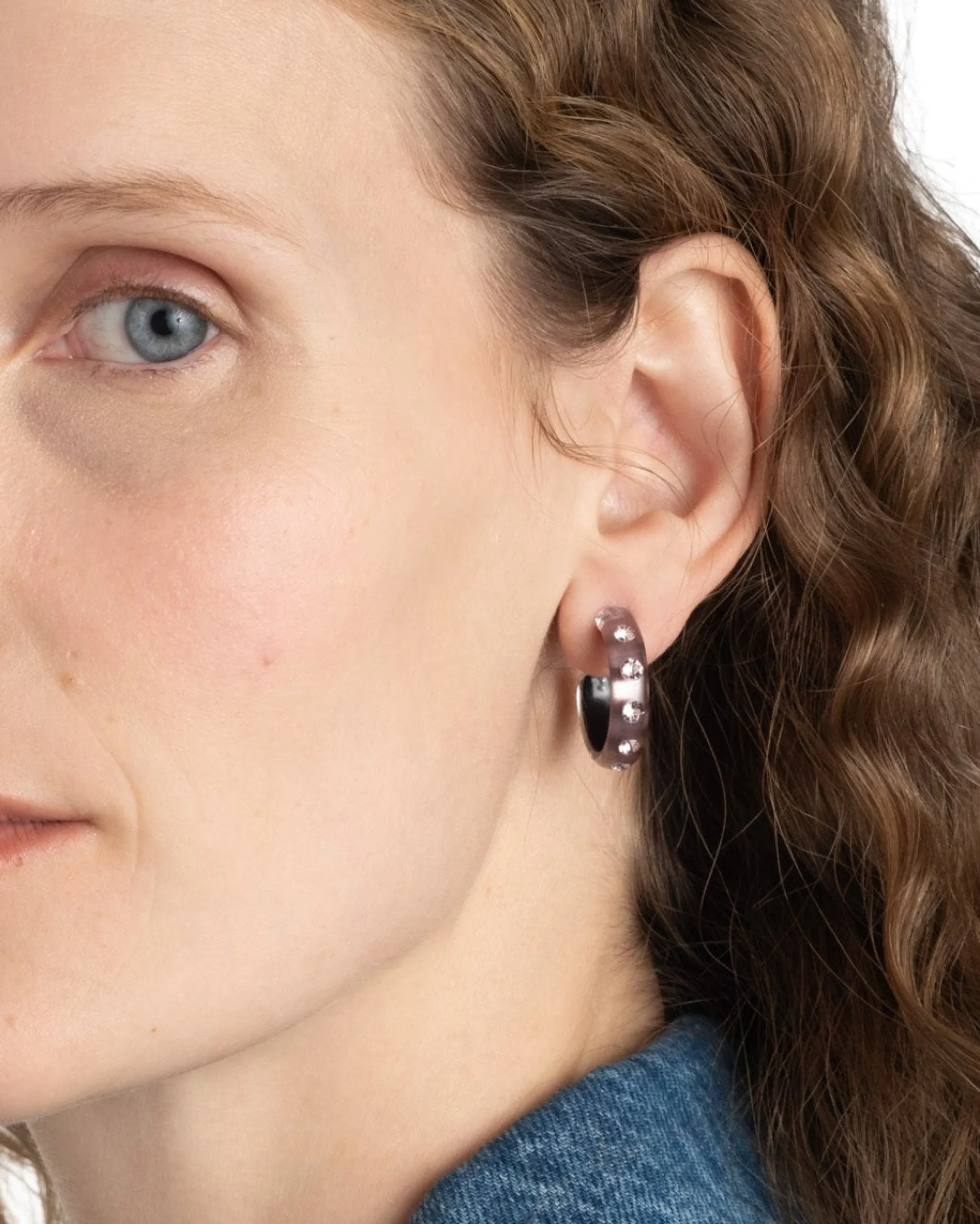 Lucite Crystal Hoop Earring- Dusty Rose